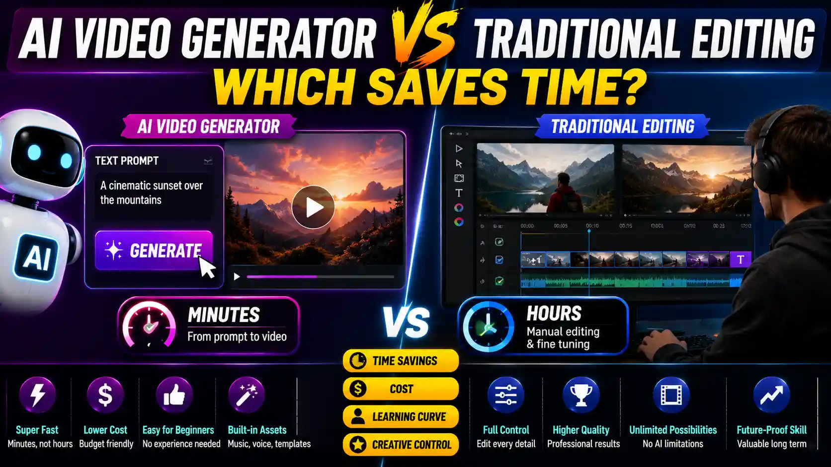 AI Video Generator vs Traditional Editing: Which Saves Time? 5 AI Video Generator vs Traditional Editing: Which Saves Time?