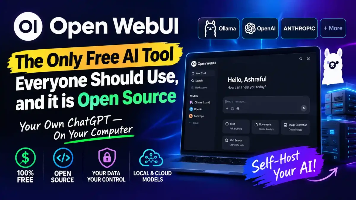 The Only Free AI Tool Everyone Should Use, and it is Open Source: An Overview 1 Free AI Tool Open WebUI open-source AI tool for self-hosting your own ChatGPT on a computer.